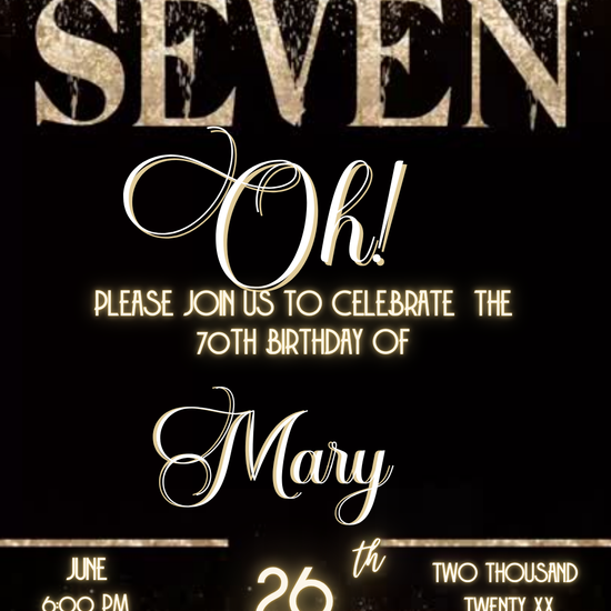 Gold Curtain The Big Seven-Oh 70th Birthday Video Invitation — Elegant Theme