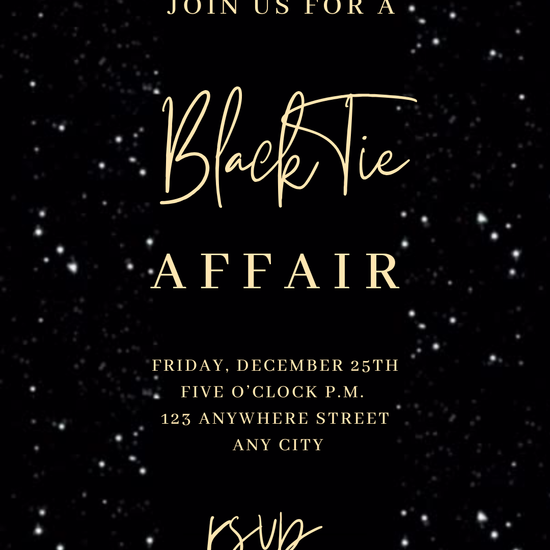Black Glitter Glam Video Invitation — Elegant Gold Text Digital Template