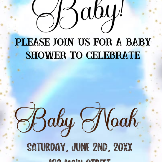 Blue Watercolor Oh Baby Shower Video Invitation | Digital Gender Neutral Invite | Editable Online Template