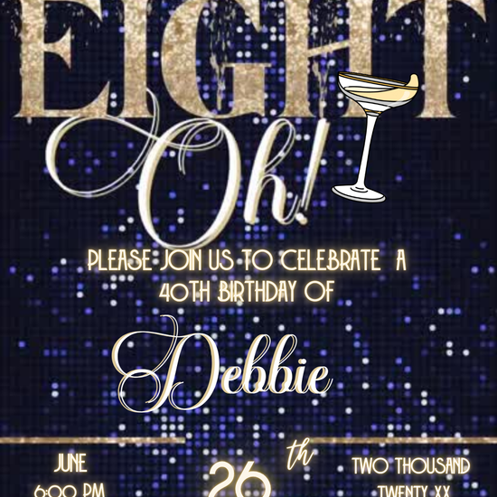 Elegant Gold & Blue 80th Birthday Video Invitation – The Big Eight-Oh Theme