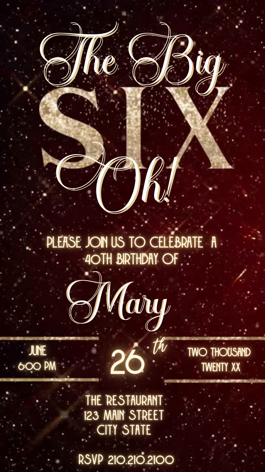 Elegant Six-Oh Video Invite with Champagne Glass & Glam Vibes