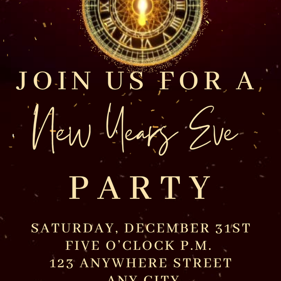 Burgundy Red Clock Countdown Video Invitation | Digital Elegant New Year's Eve Invite | Editable Online Template