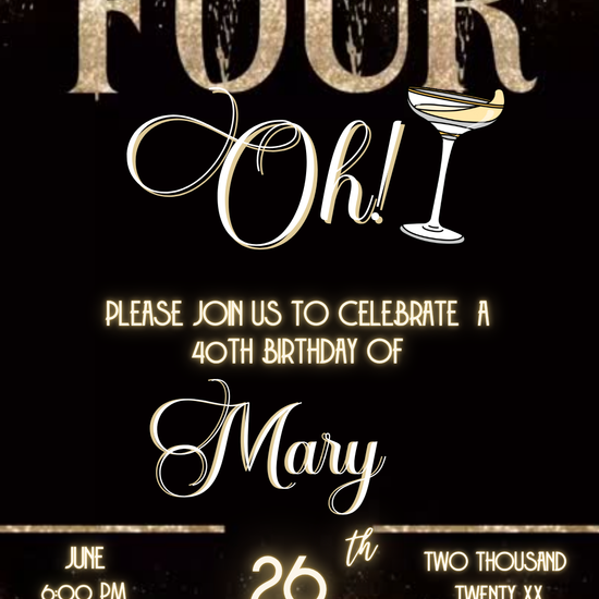 Elegant Gold The Big Four-Oh 40th Birthday Video Invitation Template