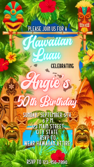 Tropical Hawaiian Luau Birthday Party Video Invitation