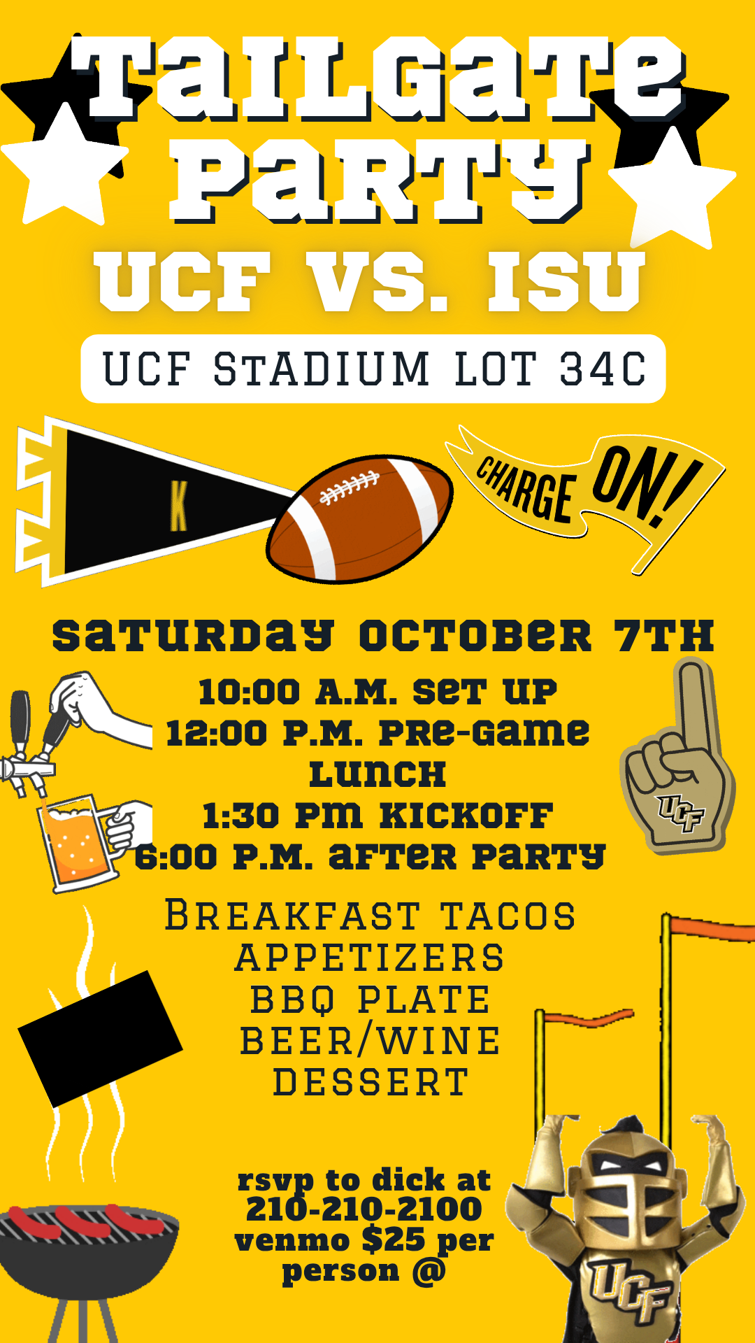 UCF Knights Yellow Tailgate Video Invitation | Digital College Football Game Day Invite | Editable Online Template