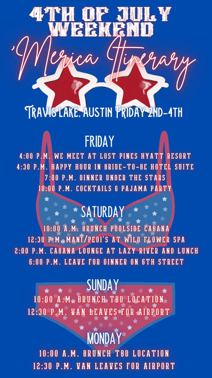 Editable patriotic 4th of july weekend party party video invitation displayed on a mobile phone, featuring an animated vertical digital invite with music, created in Canva. This premium video invitation template is designed for sharing by text, email, and social media and works with an interactive RSVP website for easy guest response tracking.