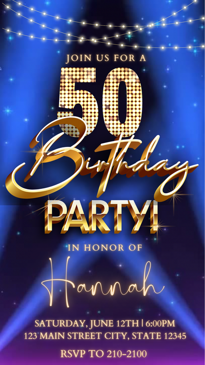 50th Birthday Party Video Invitation | Digital Hollywood Animated Invite | Editable Canva Evite Template