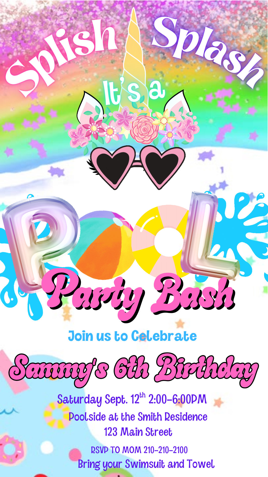 Magical Unicorn Pool Party Bash Video Invitation