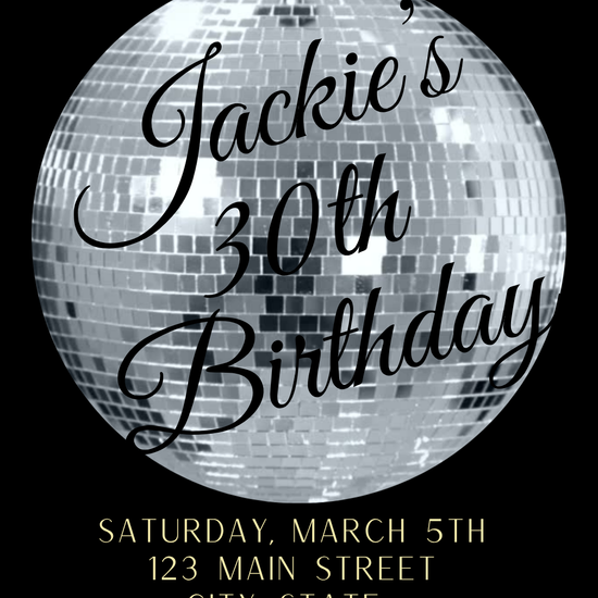 Silver Mirror Ball 30th Milestone Video Invitation | Digital Disco Boogie Invite | Editable Online Template