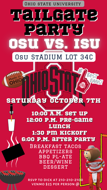 Ohio State Buckeyes Stadium Tailgate Video Invitation | Digital OSU Football Game Day Invite | Editable Online Template
