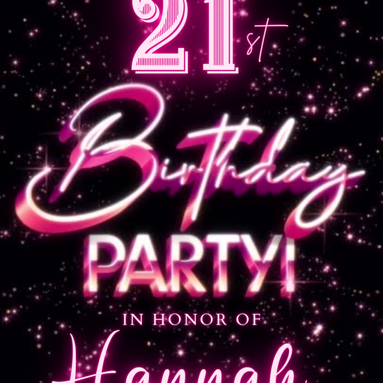 Pink Neon 21st Milestone Video Invitation | Digital Glowing Age Invite | Editable Online Template