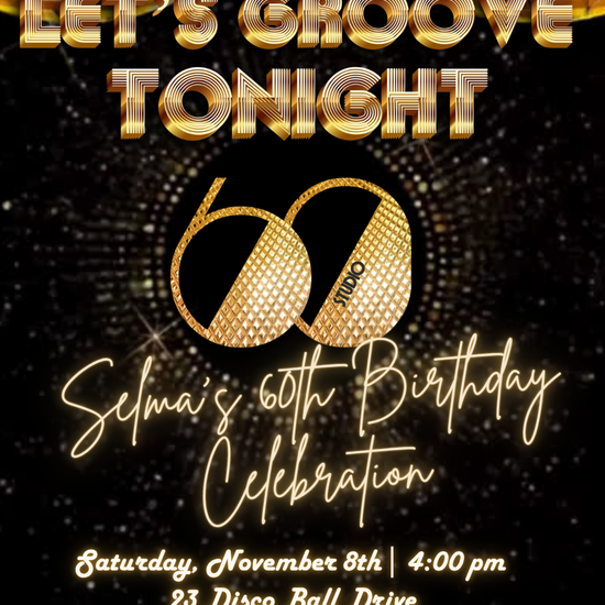 Gold Disco Ball 60th Milestone Video Invitation | Digital Let's Groove Boogie Invite | Editable Online Template