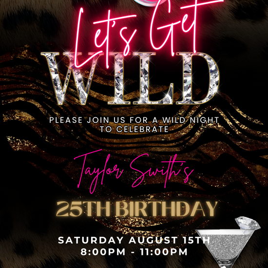 Lets Get Wild Leopard Print Birthday Dinner Video Invitation – Safari Glam Animated Evite