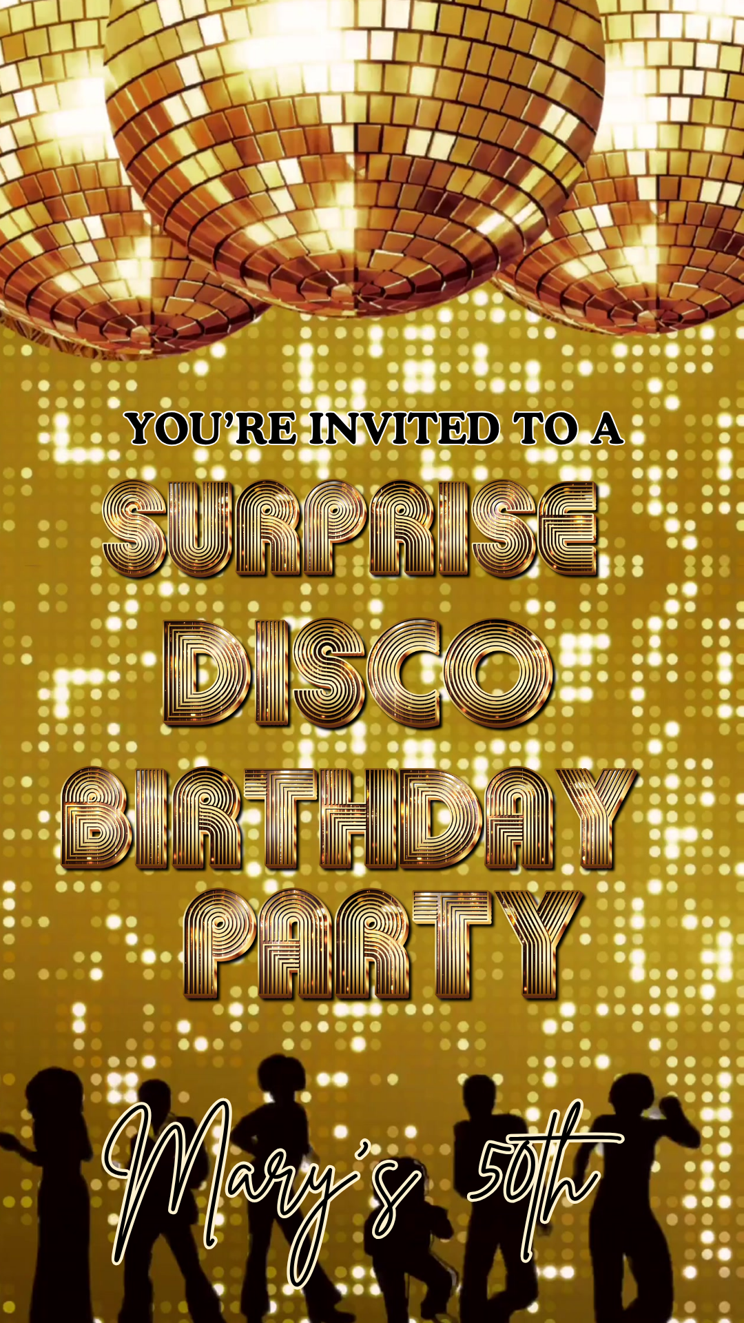 Golden Disco Ball Birthday Video Invitation