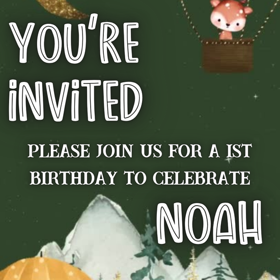 Hot Air Balloon Adventure Video Invitation | Digital Mountain Camping Moon Invite | Editable Online Template