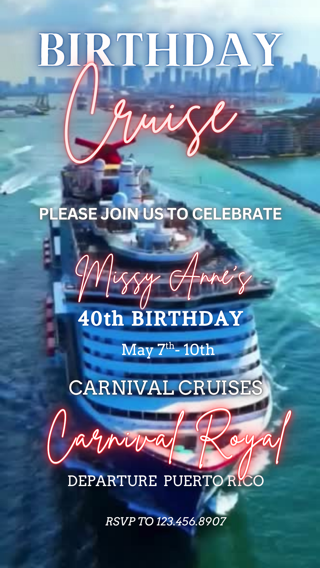 Cruise Ship Ocean Video Invitation | Digital Blue Waters Voyage Invite | Editable Online Template