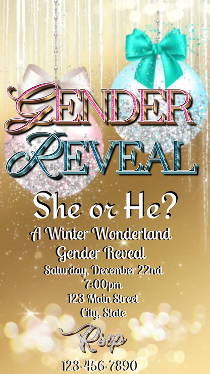 Winter Wonderland Gender Reveal Video Invitation | Digital She or He Invite | Editable Online Template