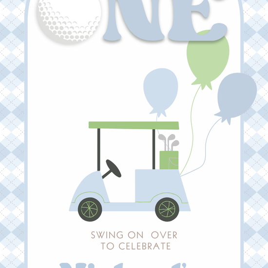 Hole in One Golf Video Invitation | Digital Blue Argyle Golf Cart Invite | Editable Online Template
