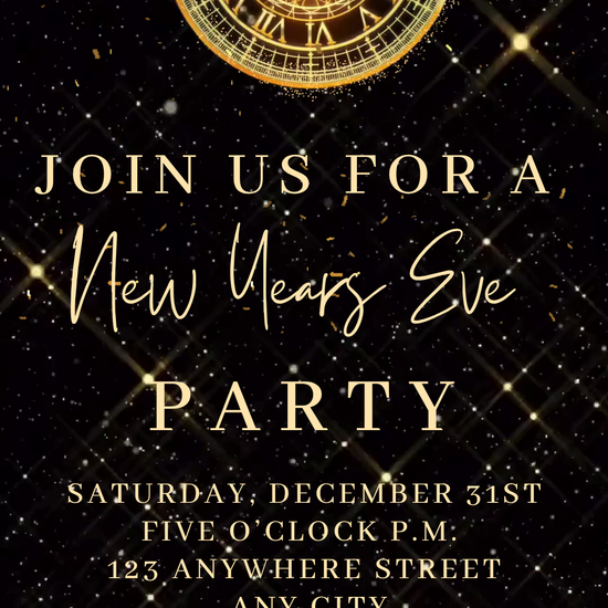 New Year's Eve Clock Video Invitation | Digital Countdown Party Invite | Editable Online Template