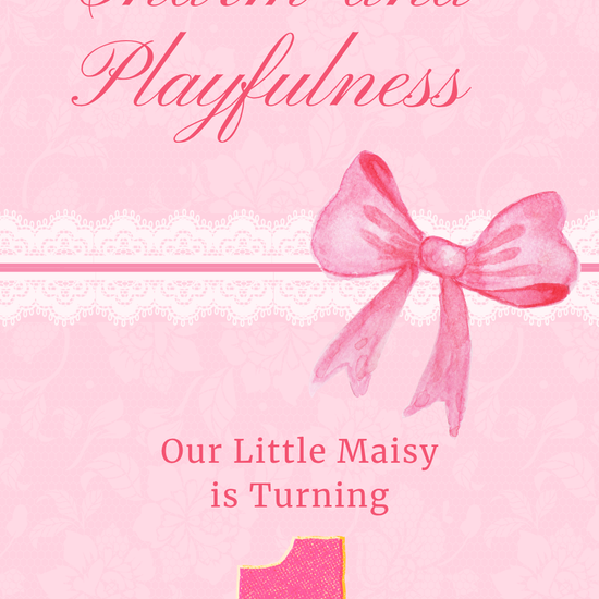 Pink Bow Charm Video Invitation | Digital Elegant First Year Invite | Editable Online Template