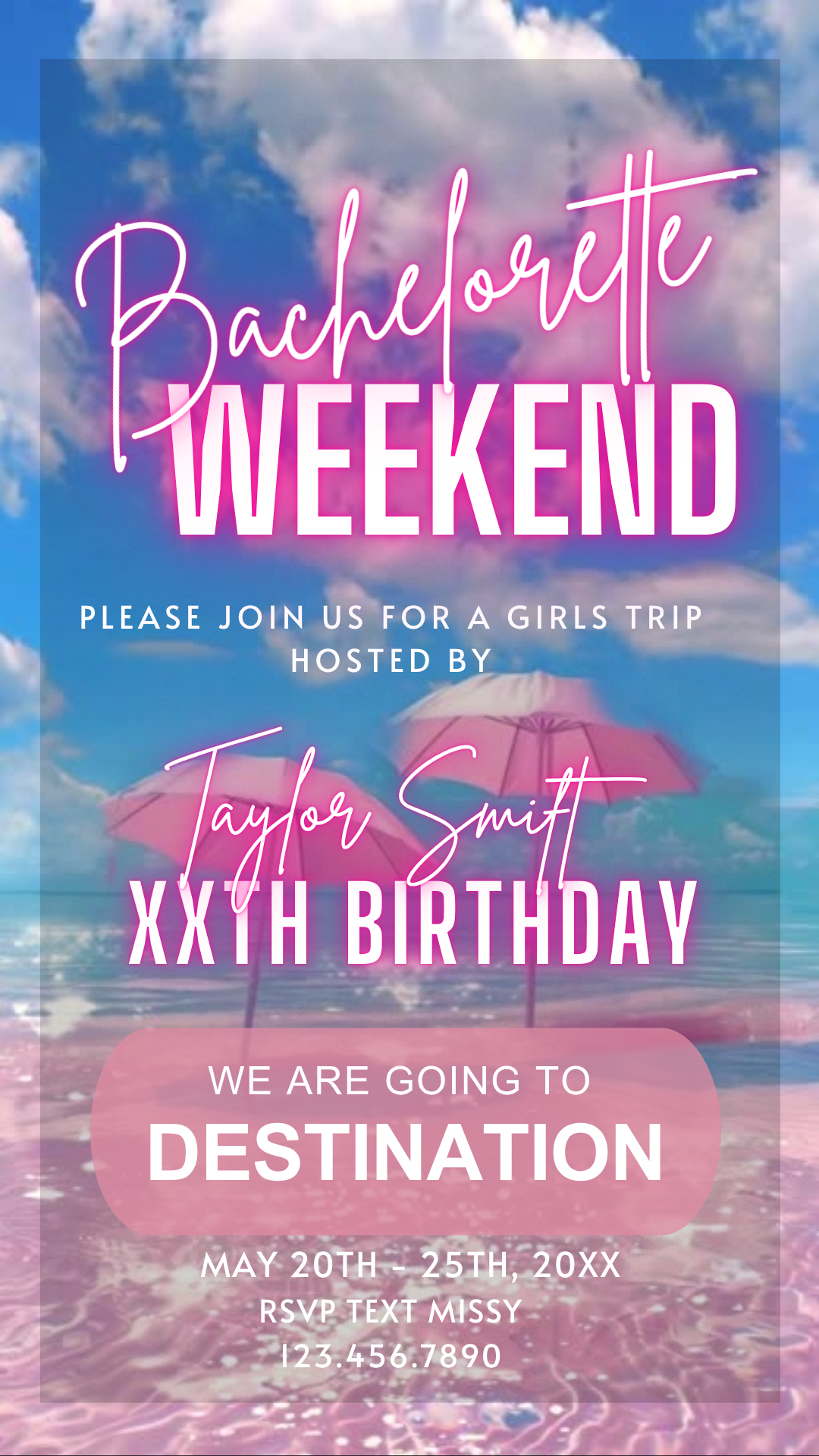 Bachelorette Weekend Getaway Video Invitation | Digital Girls Trip Beach Invite | Editable Online Template