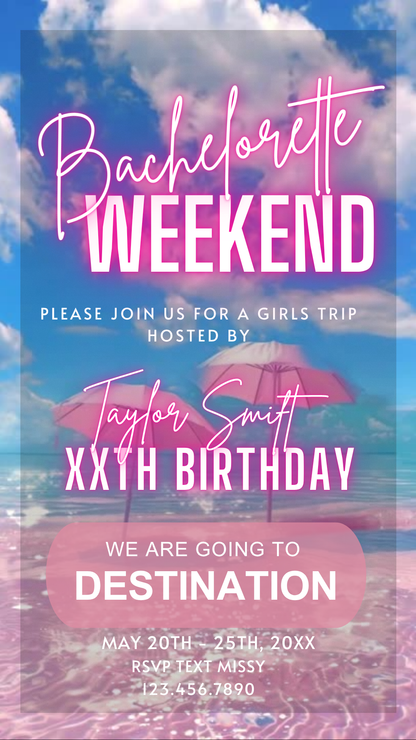 Bachelorette Weekend Getaway Video Invitation | Digital Girls Trip Beach Invite | Editable Online Template