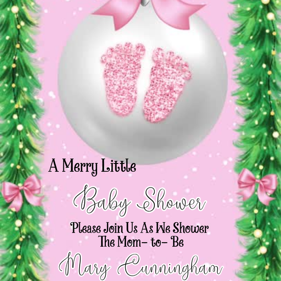 Merry Little Baby Shower Video Invitation | Digital Pink Winter Ornament Invite | Editable Online Template