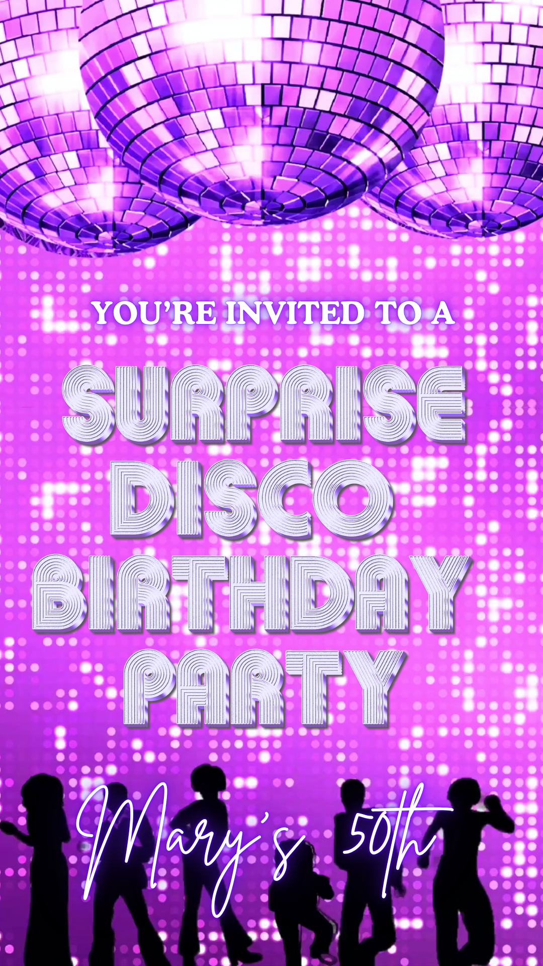 Purple Disco Ball Video Invitation | Digital Glitter Dance Floor Surprise Invite | Editable Online Template