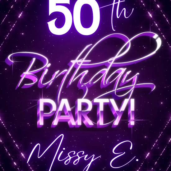 Purple Neon Lights Milestone Video Invitation | Digital Glowing Starburst Invite | Editable Online Template