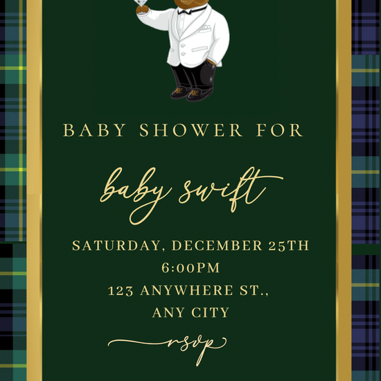 Preppy Plaid Bear Baby Shower Video Invitation | Digital Tartan Teddy Invite | Editable Online Template