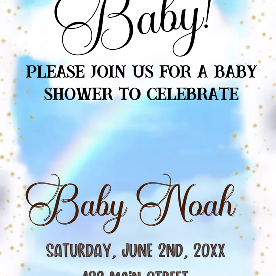 Blue Watercolor Baby Shower Video Invitation | Digital Gender Neutral Invite | Editable Online Template
