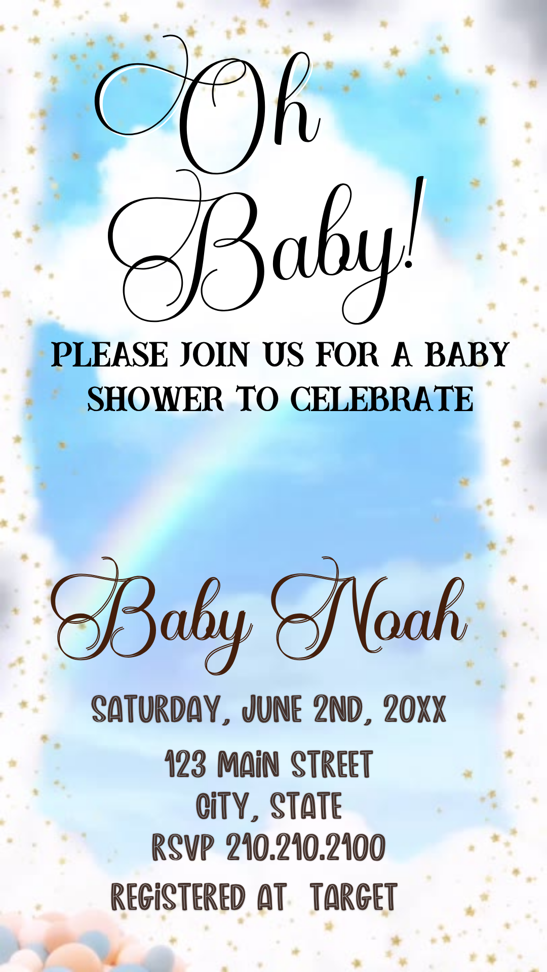 Blue Watercolor Baby Shower Video Invitation | Digital Gender Neutral Invite | Editable Online Template