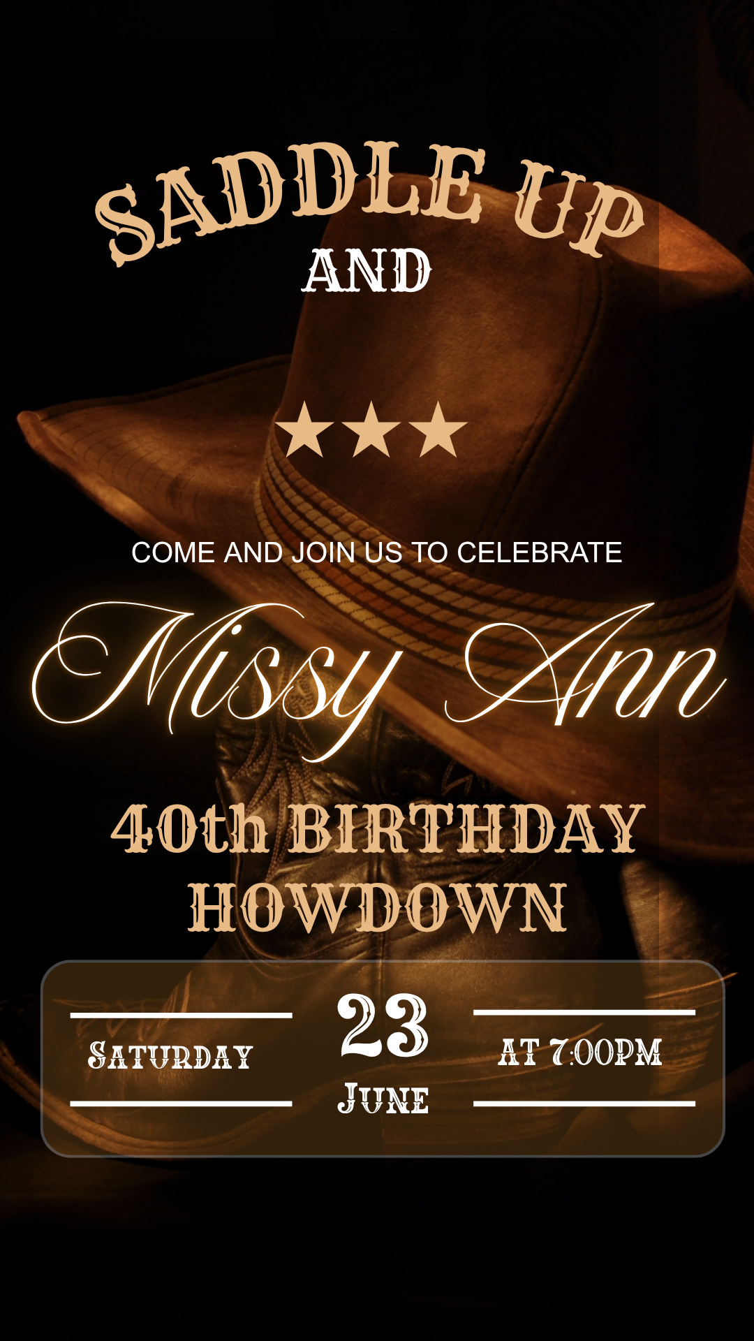 Saddle Up Western Cowboy Video Invitation | Digital Brown Hat Ranch Invite | Editable Online Template