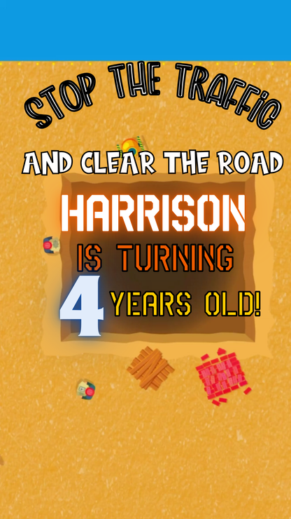 Boys Construction Video Invitation | Stop the Traffic Party Invite | Digital Party Invite | Editable Online Template