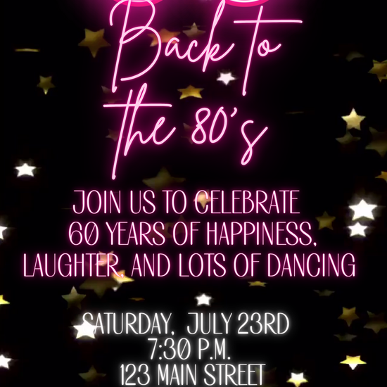 Flashback 80s Neon Birthday Video Invite – 60 Years of Fun Celebration