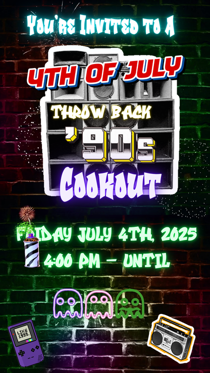 4th of July 90s Throwback Cookout Video Invitation – Retro BBQ Party Evite