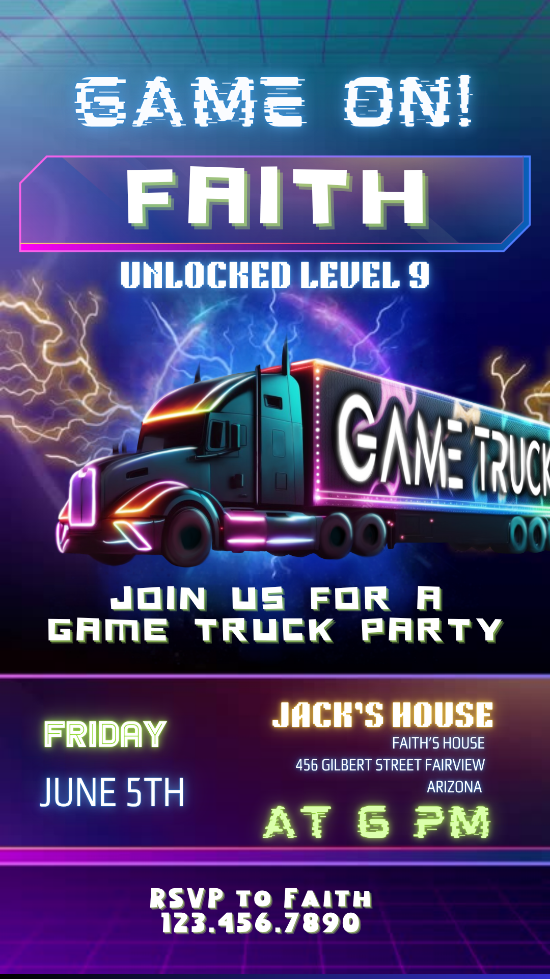 Game On Level Unlocked Truck Video Invitation | Digital Gaming Mobile Event Invite | Editable Online Template