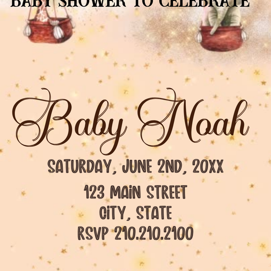 Whimsical Hot Air Balloon Baby Shower Video Invitation | Digital Sky Gender Neutral Invite | Editable Online Template