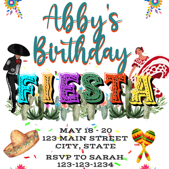 Vibrant Mexican Fiesta Video Invitation | Digital Papel Picado Floral Cactus Invite | Editable Online Template