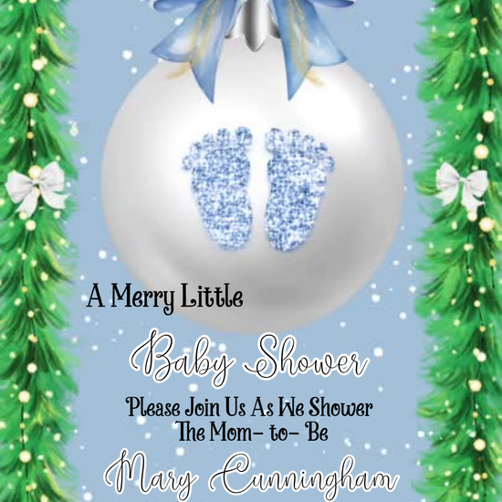 Blue Ornament Baby Shower Video Invitation | Digital Winter Invite | Editable Online Template