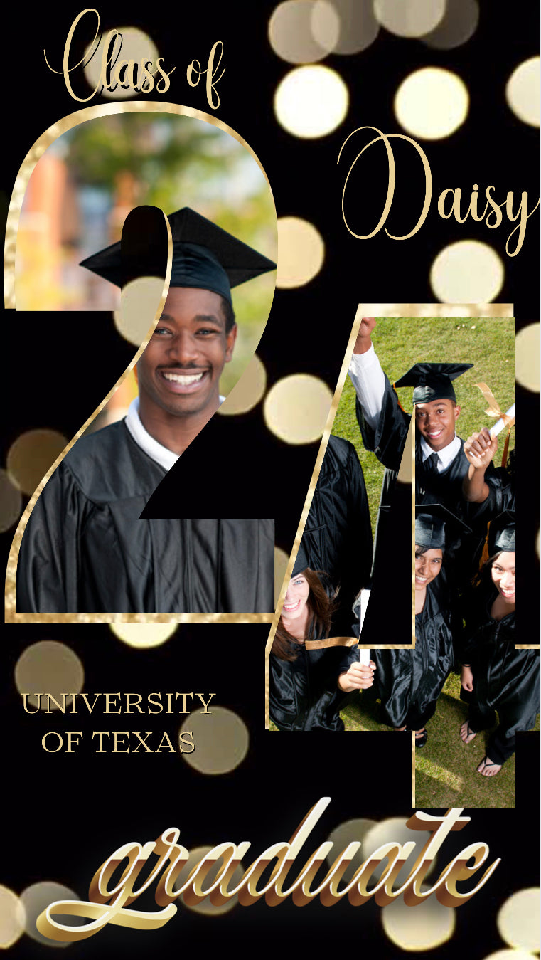 2024 Graduation Video Invitation, Black and Gold Graduation Invitation