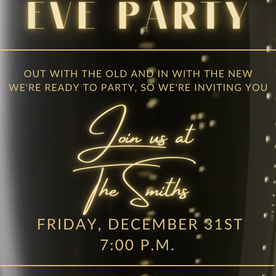 Gold Elegant New Year's Eve Video Invitation | Digital Champagne Invite | Editable Online Template