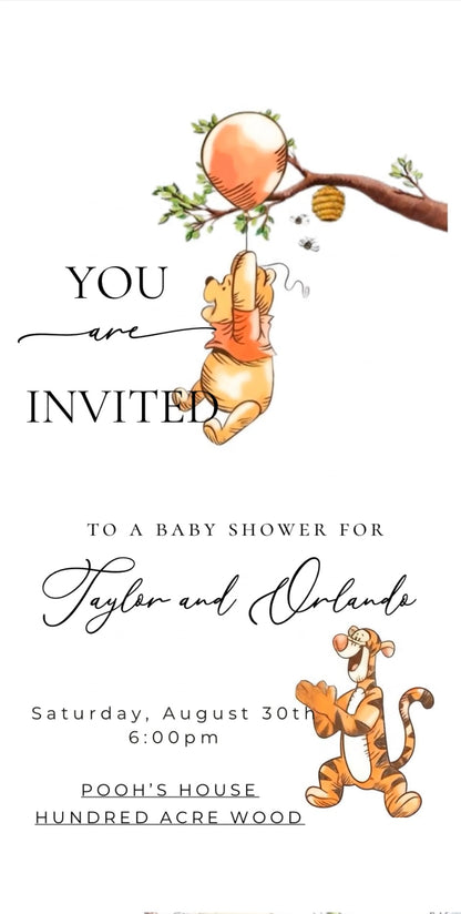 Classic Winnie the Pooh Baby Shower Invite Website with Music and RSVP | Pooh Bear Baby Shower Interactive SMS RSVP