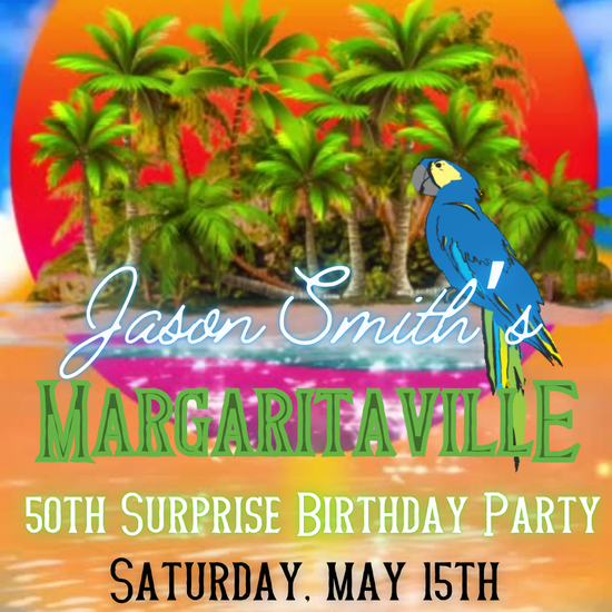 Margaritaville 50th surprise birthday party video invitation template