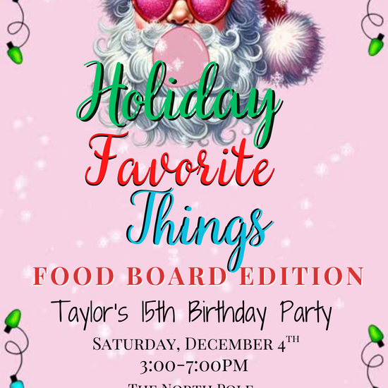 Santa Bubble holiday party video invitation with festive food board design