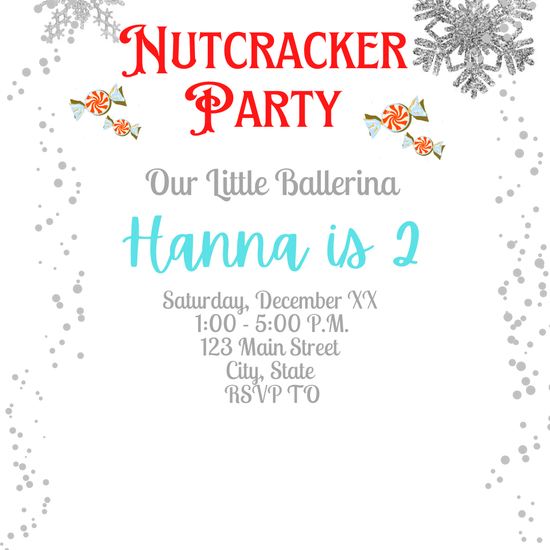 Modern Christmas Nutcracker party video invitation with ballerina graphics