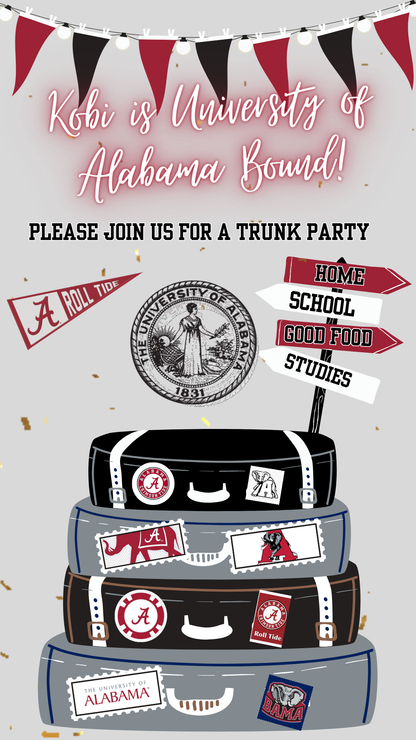 University of Alabama College Sendoff Video Invitation | Editable Trunk Party Invite | Editable Canva Template
