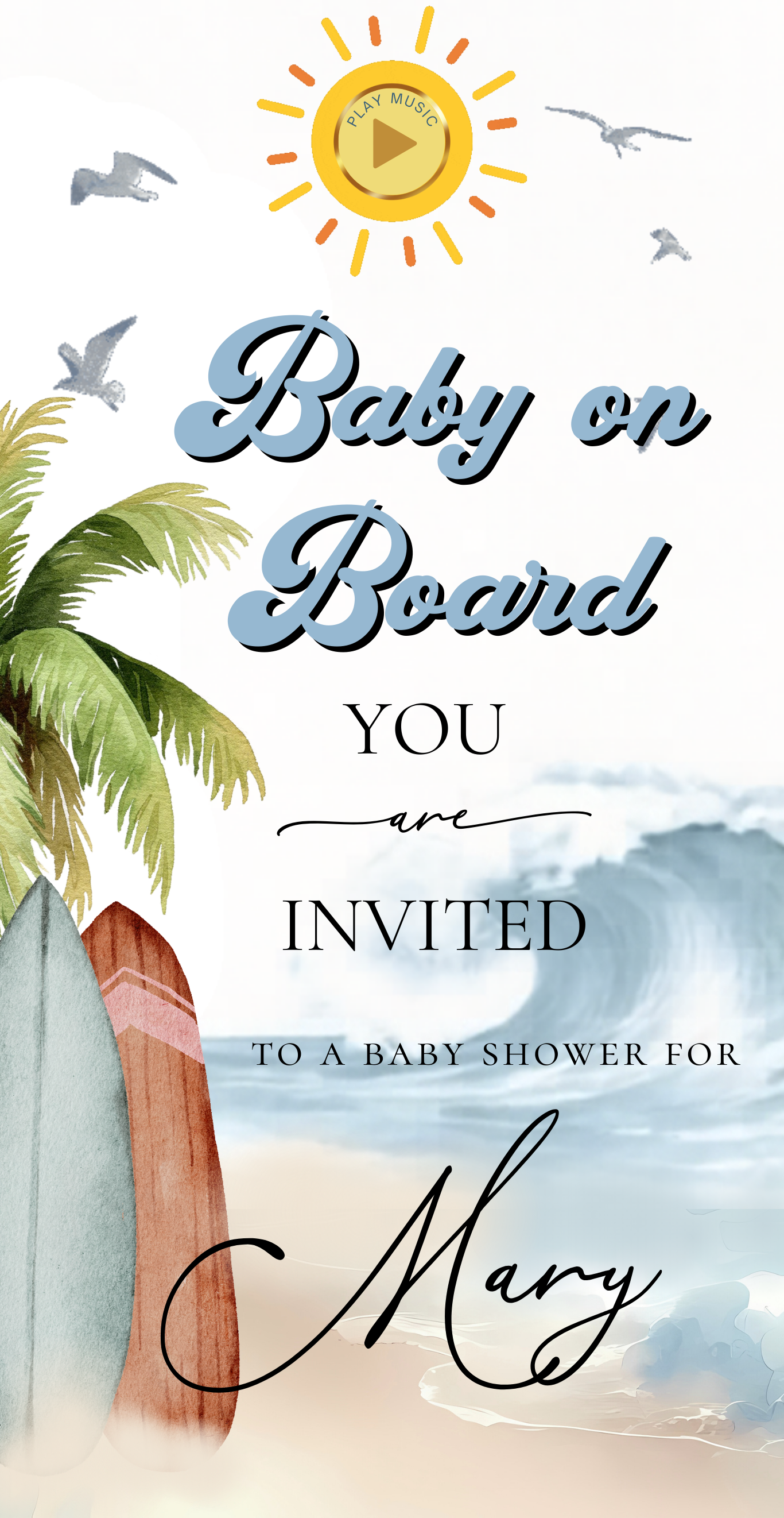 Baby on Board Website Invitation | Canva Website RSVP Template with Music | Boy Baby Shower