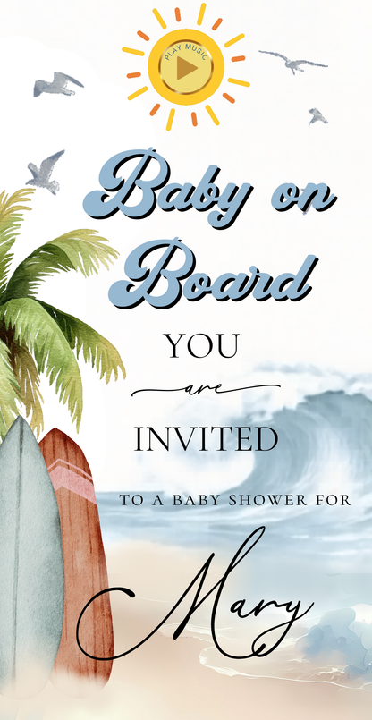 Baby on Board Website Invitation | Canva Website RSVP Template with Music | Boy Baby Shower