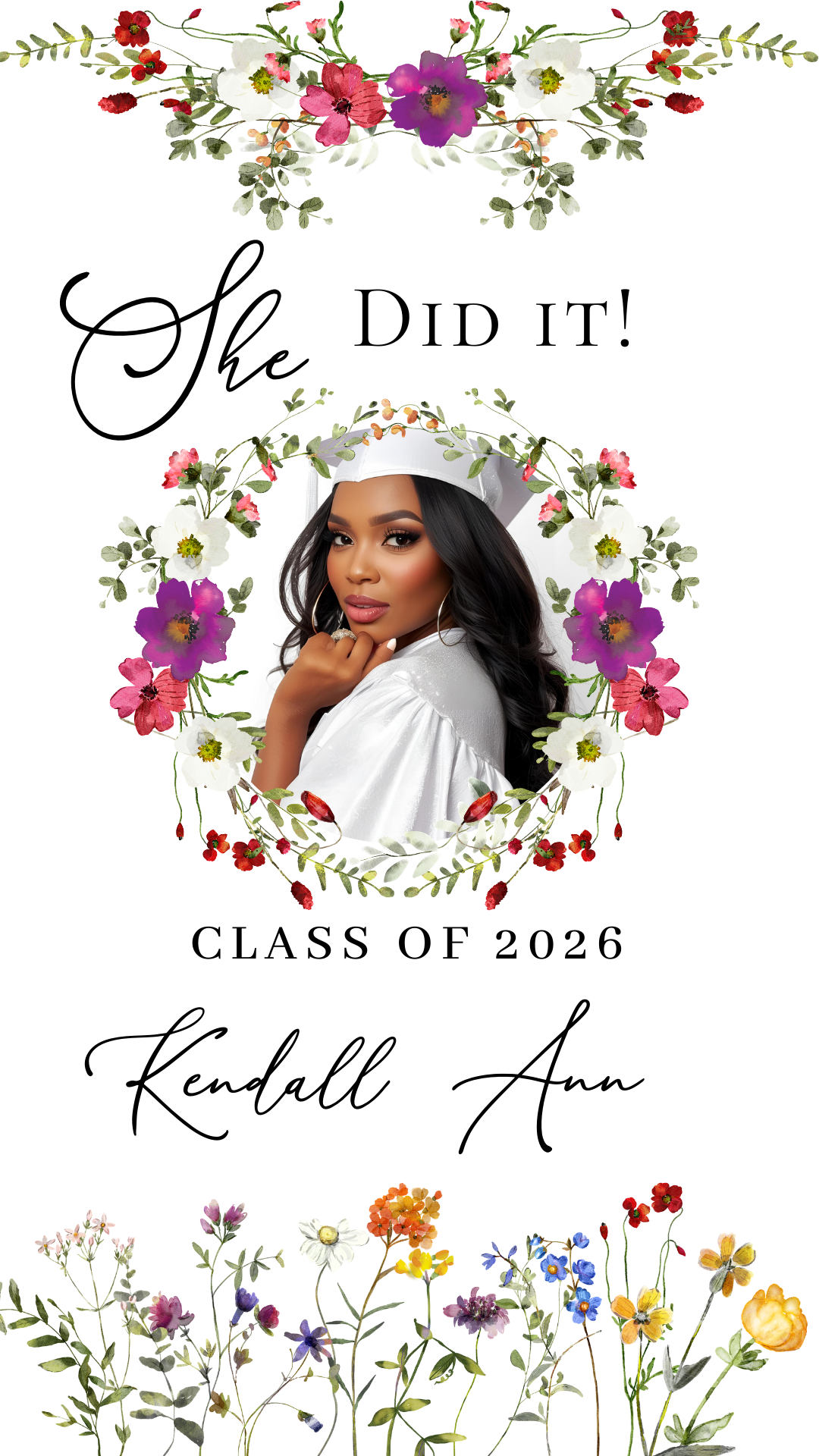 Wildflower Graduation Party Video Invitation | Spring Floral Graduation Invite for Her | Editable Online RSVP Evite Canva Template